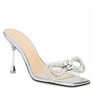 Rhinestone silver glitter 3” bow heels size 7 worn once